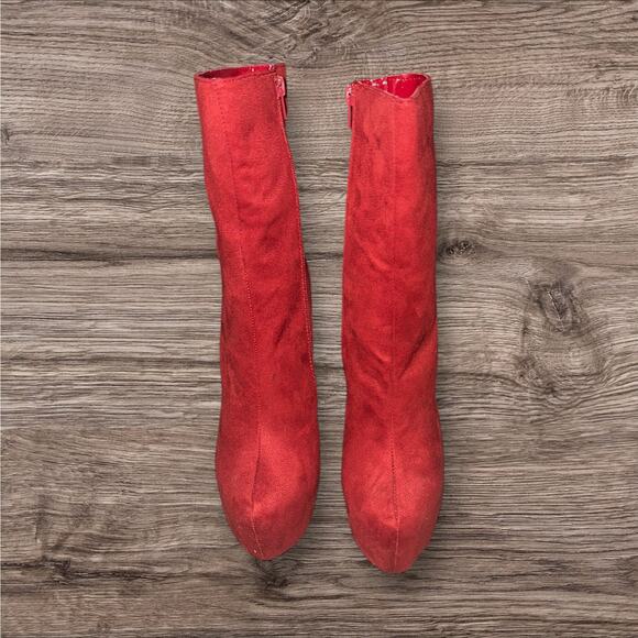 Laundry List Red Platform Ankle Heel Boots, Side Zip, Womens US 8 - Picture 4 of 7